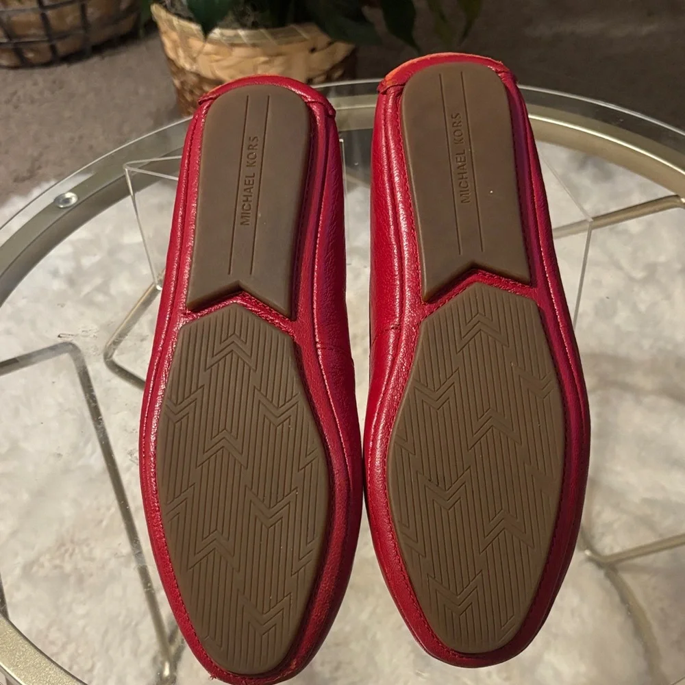 Michael Kors Red Leather Loafers with Gold Logo - Picture 3 of 9